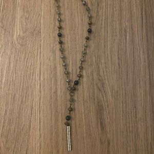 Beaded lariat necklace with pave bar